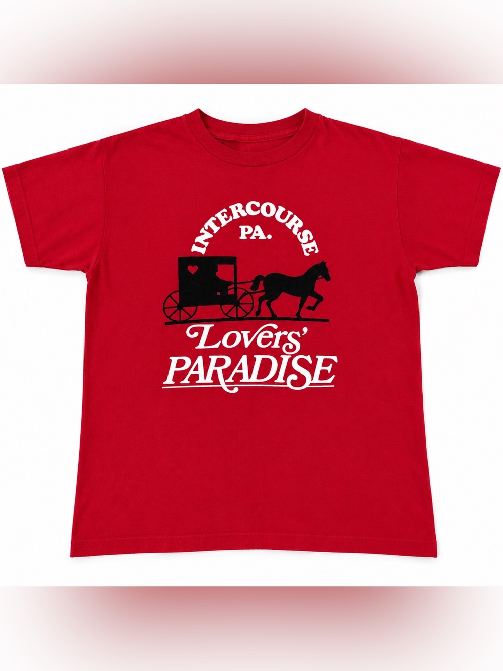 Vintage Intercourse PA Lovers’ Paradise Amish Horse Buggy Red Graphic T-Shirt